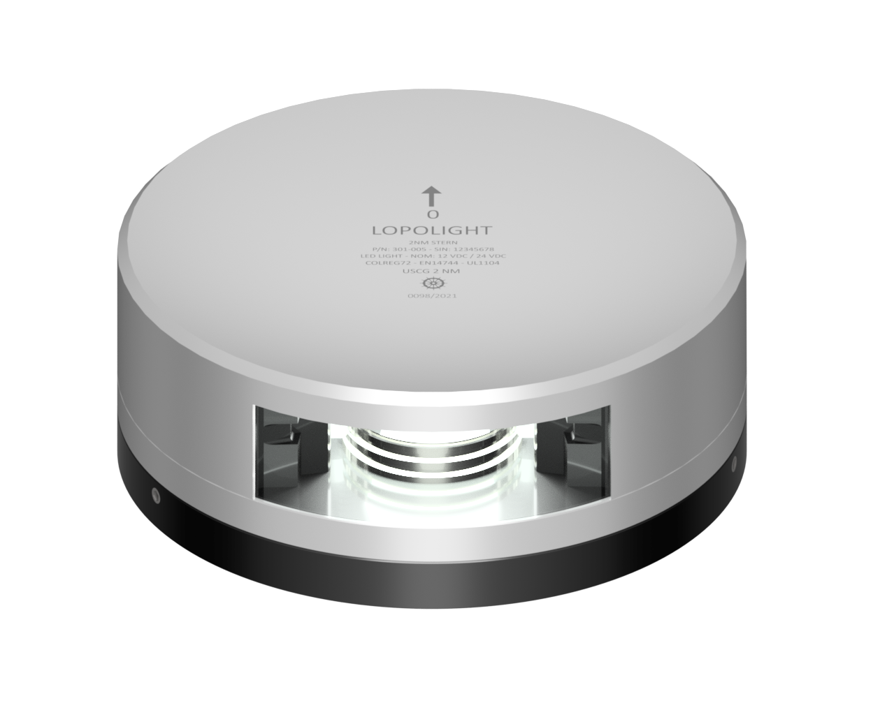 2nm 135° White, stern, silver w/FB base & 6m cable 2nm 135° White, stern, silver w/FB base & 6m cable